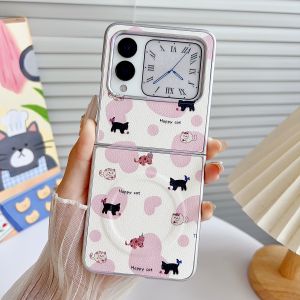 Huawei NovaFlip Magnetic Suction Leather Phone Case Womens Style Protective Cover with Stand Cartoon Heart Cat Luxury Lightweight