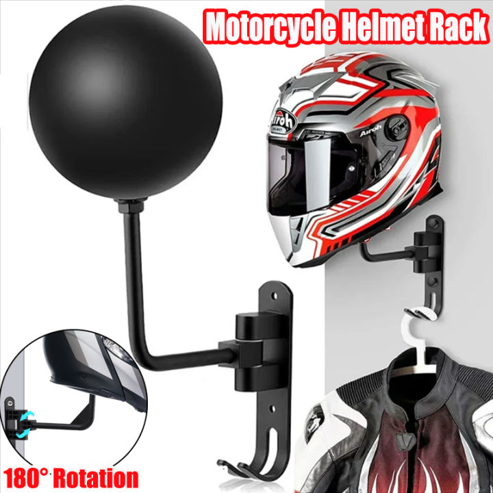 Motorcycle Helmet Rack with Hook Wall-Mounted 180° Rotation