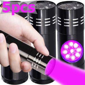 5pcs Mini Portable UV Money Detector Lamp / Purple Flashlight / 9 LED Light / Portable Purple Flashlight / Outdoor Waterproof UV Money Inspection Light