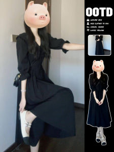 Black Long Sleeve Dress Womens Summer 2025 New Early Autumn High-End Feeling Long Korean Style Atmosphere Sensation Clothing