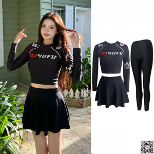 Sunseeker Dream Ladies Skirt Swimsuit Long Sleeves Polyamide Nylon Fiber with Chest Pad Casual Style for Student Use