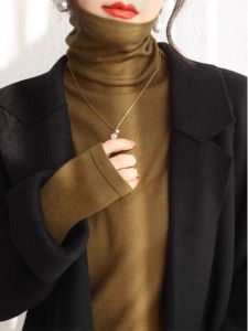 Warm Thick Knitted Wool Sweater Womens Autumn Winter High Collar Sheep Wool Inner Wear Stackable Top Soft Cozy Base Shirt