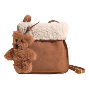 Furry Lamb Skin Crossbody Bag for Women Stylish British Style Small Size Casual Handbag with Phone Pocket Non-Washable