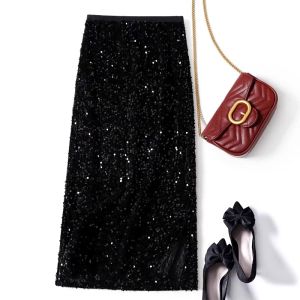 High-end Novelty Unique Fashionable Elegant French Sequined Black Skirt