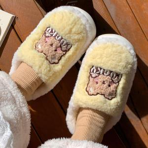 MONLEYTA | Dép bông mùa đông trong nhà chống trượt đế dày ấm áp cho nam và nữ họa tiết thỏ ngố EVA đế trong suốt