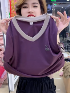 Summer New Arrival Fashion Chicken Collar Hot Drilling Fashionable Short Sleeve T-Shirt Female Loose Slim Looking Western Style All-Matching Anti-Aging Top