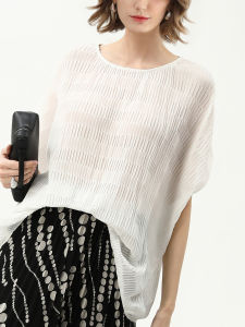 COCOBELLA | Heavy Embossed Flounce Batwing See-Through Blouse