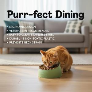 100ml Cat Bowl 15° Tilt Non-Slip Upgraded Raised Version Stainless Steel Bowl Suitable for Cats and Small Dogs