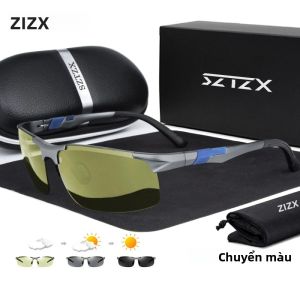 SZTZX Nam Nhôm Không Gọng Kính Mát Photochromic Ngày Tầm Nhìn Ban Đêm Phân Cực Chống Phản Quang UV400 Lái Xe Câu Cá Đi Kính