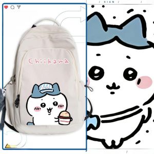 กระเป๋าเป้สะพายหลังผ้าไนลอนกันน้ำแบบลำลองสำหรับนักเรียน ดีไซน์การ์ตูน Chiikawa กระเป๋าเป้สะพายหลังแบบสะพายไหล่คู่สำหรับนักเรียน Uzaki Chikan กระเป๋าใส่หนังสือขนาดกลางสำหรับเยาวชน