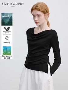 Irregular Collar Design Slim Fit Versatile Long Sleeve T-Shirt