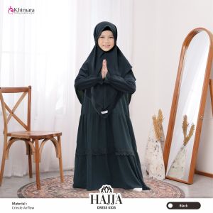 Khimara Gamis Anak Hitam Satu Set Jilbab Gamis Seragam Dress Kids Berfuring Anti Nerawang