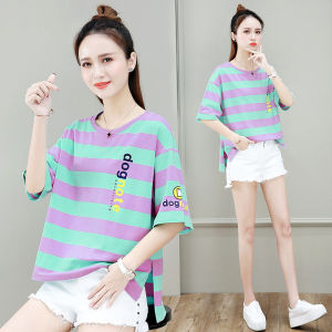 Shalldoer | Cotton Stripe Short Sleeve Versatile Short Big Size Tshirt