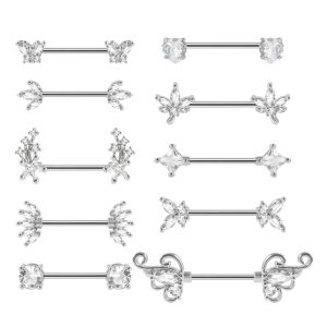 1Pairs Surgical Steel Cute Nipple Barbell Piercings Marquise Zircon Nipple Shield Cover Heart Piercing Jewelry 16G