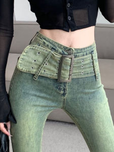 Retro Stretch กางเกงยีนส์สกินนี่​ ผู้หญิง ฤดูใบไม้ผลิ ฤดูใบไม้ร่วง สูง เอว Martin Boots ดีไซน์ พรางหุ่น ดินสอสูง กางเกง