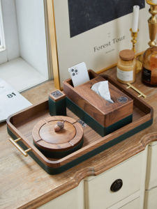 NALANDUOHAO | Walnut Wood Tissue Box Toothpick Holder Tray Desk Organizer