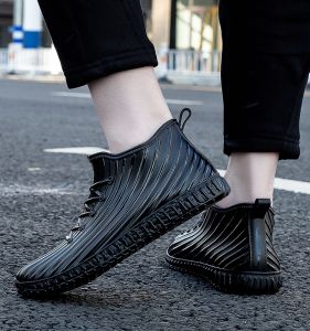 Mens Mid-Low Cotton-Enhanced Rain Boots Soft Bottom Waterproof Outdoor Shoes for Washing Cars And Fishing All Seasons