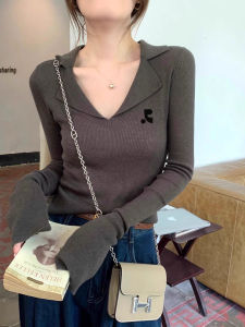 เสื้อเชิ้ตคอวีแขนยาวทรงสลิมฟิตสำหรับผู้หญิง ทรงเข้ารูป ทรงพอดีตัว สไตล์ลำลอง ผ้าฝ้ายผสม ฤดูใบไม้ผลิ ฤดูใบไม้ร่วง