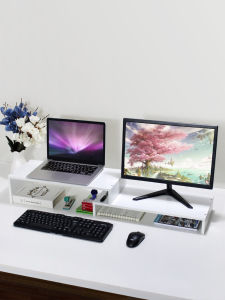 Wooden Computer Monitor Stand Dual Layer Extended Storage Rack Desk Organizer Notebook Holder ELEISURE HOUSEWARE Brand