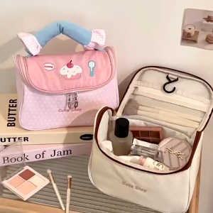 CuddleCove Kawaii Makeup Bag Cosmetic Storage Bag Large Capacity Portable Oxford Travel Beg Solek Wanita