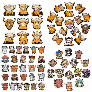 Potdemiel | MIX Cute Scottish Highland Cattle Shoes Charms PVC Shoe Bag Accessories 9-134PCS For Clog Sandals Buckle Kids Xmas&pary Gifts