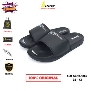 Hamz ENJOY HITAM Sandal Slide Casual Pria dan Wanita