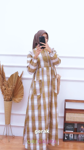 Gamis Kotak Kotak Katun Premium Twill || Afifah Dress By Naura Surakarta