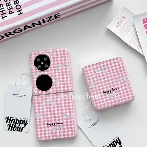 Korean Style Plaid Butterfly Knot Phone Case for Xiaomi MIX Flip2 Foldable Screen Protection Cover Huawei Pocket2 Advanced Sense