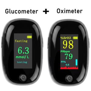 Glucometer & Oximeter No Need Prick 2-in-1 Function Fingertip Monitor Or Medical Body Thermometer Mini Portable Measuring Kit