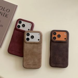 Autumn Winter Advanced Solid Color Leather Letter Shockproof Protective Phone Cover Case for iPhone 17 16 15 14 Pro Max