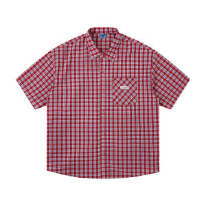 NewJNXS แจ็คเก็ตคอตตอนลายสก็อตสไตล์เกาหลีแขนสั้นหลวมๆ สำหรับคู่รัก แจ็คเก็ตผู้ชาย ฤดูร้อน 2025 แจ็คเก็ตผู้ชาย