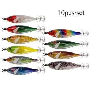 Ackibbik 10pcs/set 8cm/ 5.7g Shrimp Fishing Lures Luminous Squid Jig Hook Sea Fishing Accessories Artificial Bait Octopus Lure