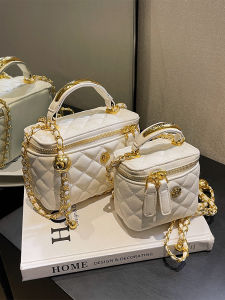 White Fashionable Bucket Bag Womens Chain Strap Diamond Grid Single Shoulder Crossbody Popular Water Bucket Bag