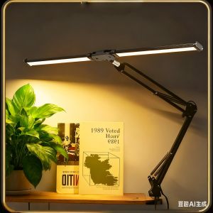 Double Head LED Desk Lamp Workbench Table Lamp with Clamp And Flexible Swing Arm 3 Colors and 10 Dimmable Architect Desk Lamps