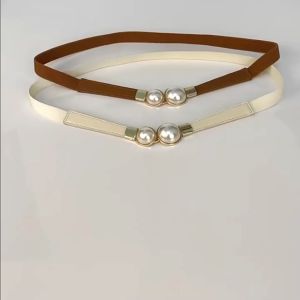 Thắt Lưng Mỏng Co Giãn Thời Trang Mới Cho Nữ Dây Khóa Ngọc Trai Giả Đầm Áo Khoác Phù Hợp Với Tất Cả Dây Thắt Lưng Nữ Màu Be Trắng Màu Đen GA625