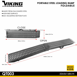 Viking QT003 Foldable Steel Loading Ramp 200kg Capacity Galvanized Steel Non-Skid Surface Self-Adjusting Bottom Plate