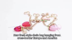 Cute Sweet Heart Cherry Strawberry Lollipop Keychain Pink pendant Gold Chain Cartoon Keyring Bag Charm Jewelry Accessories Gift