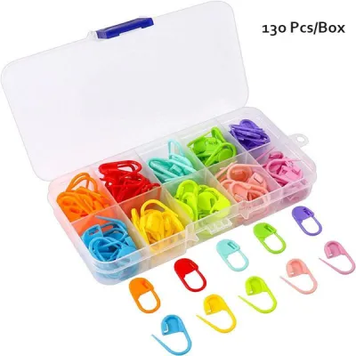 130 Pcs Multicolor Plastic Resin Knitting Crochet Locking Stitch Clips Sewing Tools for DIY Crafts