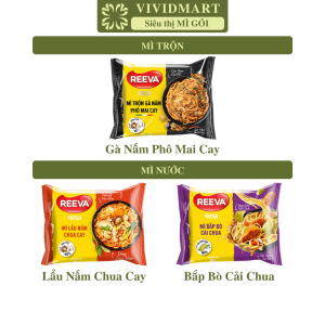 [GÓI LẺ] - UNIBEN - Mì Reeva Fresh 4 vị: Lẩu Nấm Chua Cay Gà Nấm Phô Mai Cay Bắp Bò Cải Chua Gà ngũ quả (85g/gói)