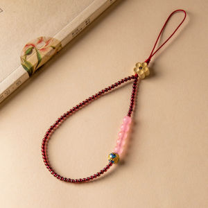 Garu Original Natural Wine Red Tourmaline Phone Pendant High-End Wrist Cord Womens New Model Crystal Pendants Beads Lucky Year Pink Crystal Phone Chain Decorations
