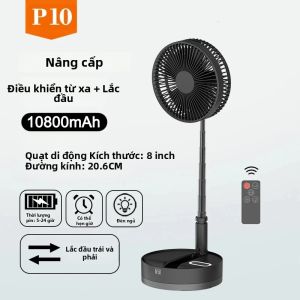 Quạt Gấp Di Động P10 10800mAh Có Điều Khiển Từ Xa USB Làm Mát Không Khí Êm Ái Sạc Lại Được Dùng Cho Cắm Trại Bàn Làm Việc Không Dây Để Sàn Nhà