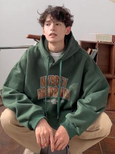 American Retro Thickened Fleece Hoodie Mens Autumn Winter Loose Casual Hat Shirt Jacket Youth Fashion Cotton Sweatshirt