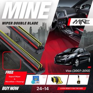 Wiper Frameless Double Blade TOYOTA VIOS 1 Pasang FREE BONUS