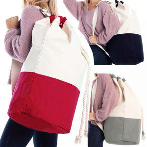 Washable Travel Laundry Bag with Handles and Drawstring Large Capacity Durable Canvas Laundry Basket