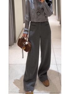 Quần Ống Đứng Dày Cạp Cao Ống Rộng Thoải Mái Mùa Đông 2025 Quần Dài Ống Đứng Thường Ngày Che Giấu Mỡ Thân Hình