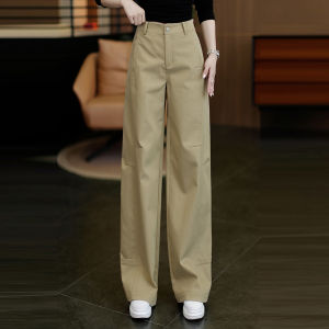 Autumn Ladies Casual Khaki Pants High Waist Wide Leg Suit Trousers Drapey Comfortable Polyester Rayon Cotton Blend Commute Wear