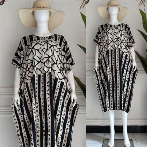Daster Lowo Premium Bahan Rayon AJL Tebal Batik Cap Remekan Resleting Depan Busui Friendly / Dress Lowo Jumbo Black White Series Daster Keseharian Kualitas Premium