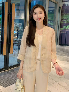 เสื้อแจ็คเก็ตสั้นผู้หญิงฤดูร้อนปี 2024 สไตล์จีนใหม่ ปกโปโล แขนยาว ปกโปโล ทรงหลวม ป้องกันแสงแดด สีชมพูเรียบง่าย ระบายอากาศได้ดี