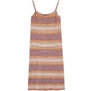 SOLWEIGE | SOLWEIGE Striped Knitted Halter Dress With Oversize Scarf Autumn Winter Coat Matching Large Pattern V-neck Midi Dress