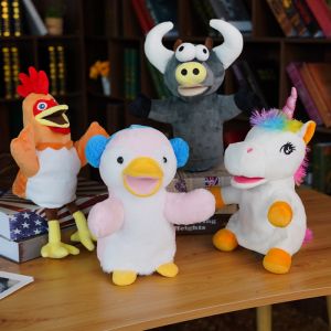 30cm Kawaii Animal Unicorn Penguin Cock Cow Plush Hand Puppet Simulation Storytelling Stuffed Soft Hand Finger Story Puppet